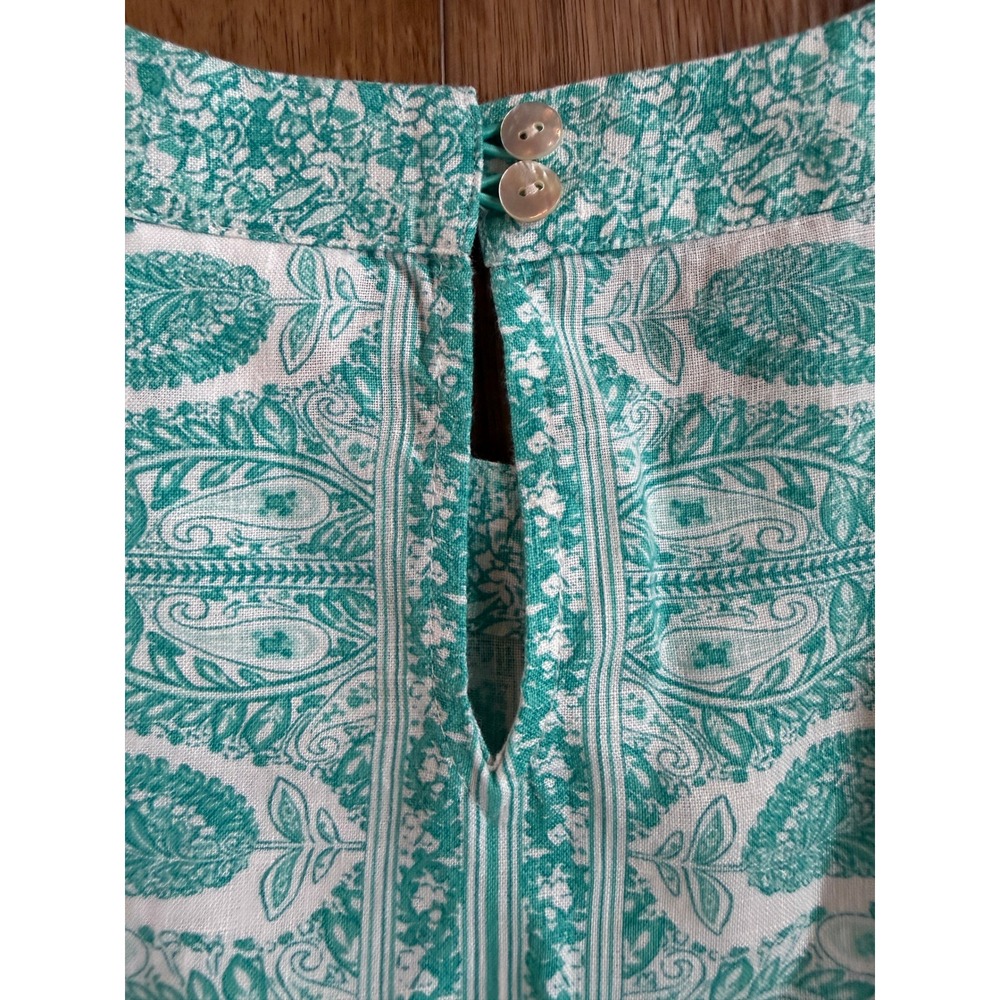 J Jill Linen Dress Womens Size S Green/White Paisley Keyhole Peasant Boho Hippie - Picture 2 of 4